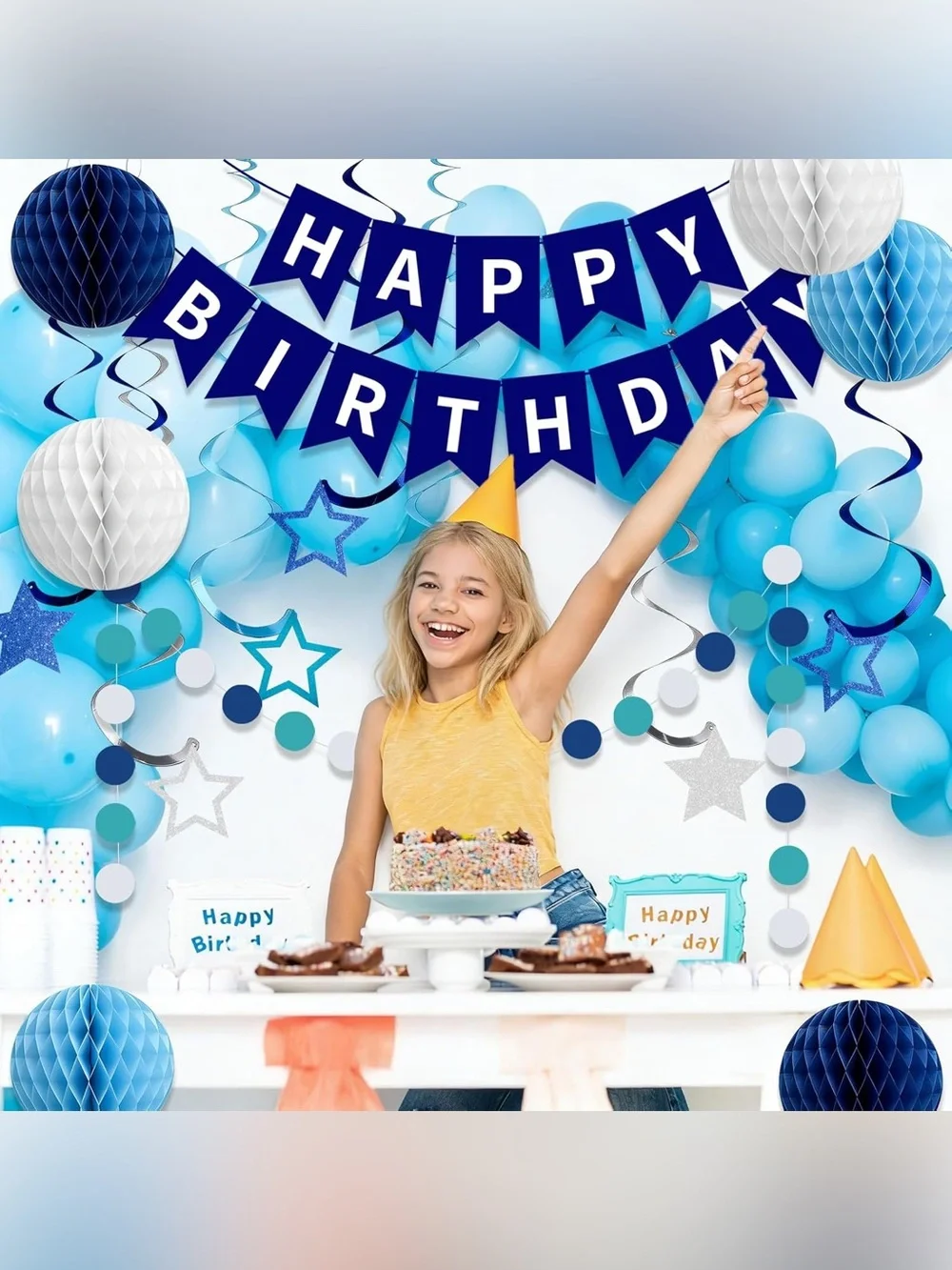 Blue and White Happy Birthday Party Decoration Kit